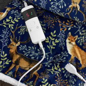 Deyongs Fox and Deer Navy Printed Fleece Electric Heated Throw